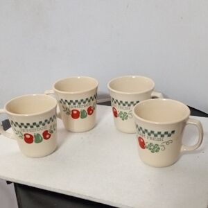 Set of 4 Cream and Red Mugs